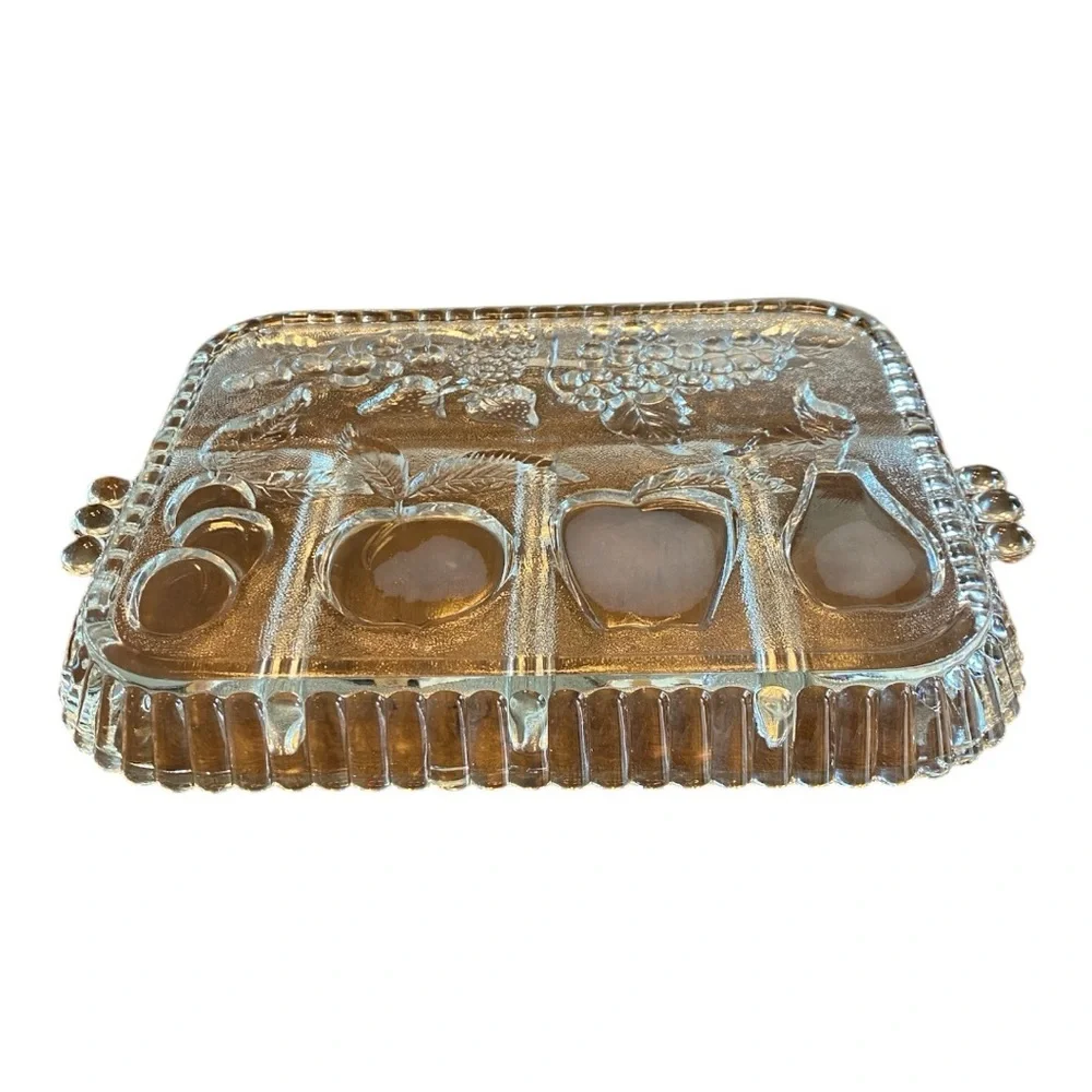 Vintage Indiana Glass Crystal Happenings 5 Part Divided Relish Tray Fruit Platte